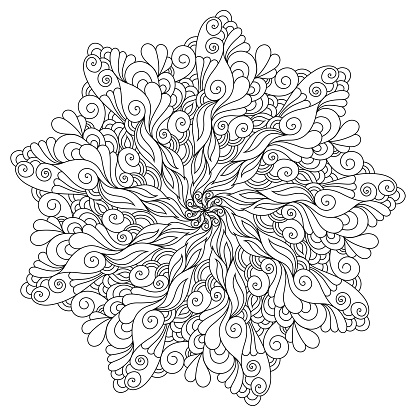 Zentangle inspired coloring page illustration with oriental mandala. Doodle art ornament.