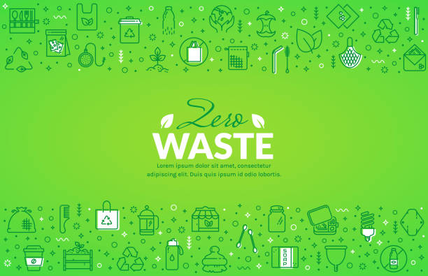 Zero waste horizontal banner with place for text. Vector. Zero waste web banner with line icons. Recycling, reusable items, plastic free, save the Planet and eco lifestyle themes. Vector horizontal background with place for text. backgrounds icons stock illustrations