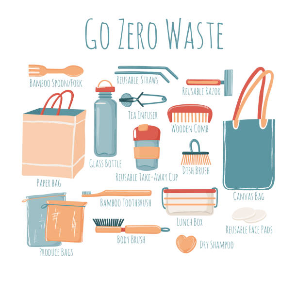 zero waste starter kit poster mit beschriftungen - brushed eco vector stock-grafiken, -clipart, -cartoons und -symbole
