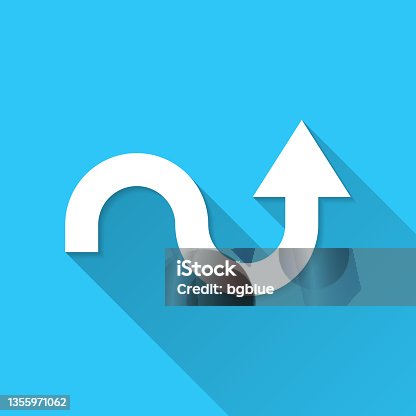 istock Zig zag direction arrow. Icon on blue background - Flat Design with Long Shadow 1355971062