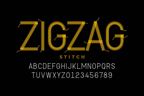 Zigzag stitch style font design Zigzag stitch style font design, embroidery alphabet, letters and numbers vector illustration sewing stock illustrations