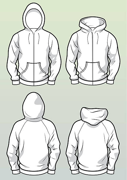 Zip hoodies front and back The zip and front pocket can be easily removed. Contains AI2 version and high resolution .png blank hoodie template drawing stock illustrations