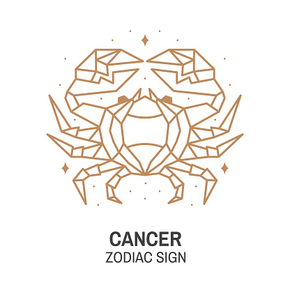 Zodiac astrology horoscope sign Cancer linear design. Vector illustration. Elegant line art symbol or icon of Cancer esoteric zodiacal horoscope templates for logo or poster isolated on white background.