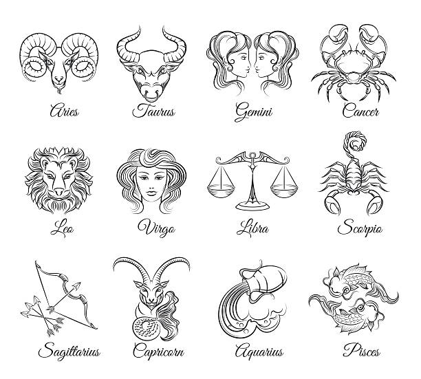 Zodiac graphic signs vector Zodiac graphic signs vector. Astrological zodiac symbols or zodiac icons virgo stock illustrations