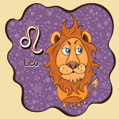 Zodiac Sign Cartoon Leo Astrological Character Hand Drawing
