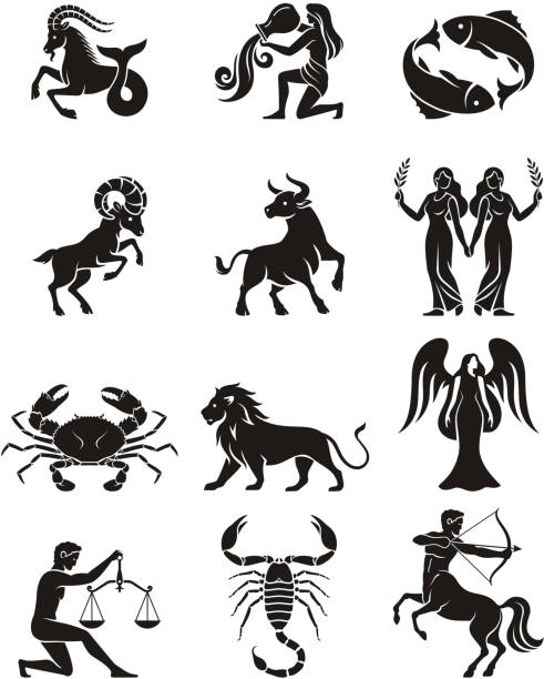 Zodiac sign icons. Vector illustrations. Zodiac sign icons. Vector illustrations. aquarius astrology sign stock illustrations