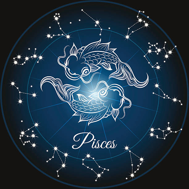 Zodiac sign pisces Zodiac sign pisces and circle constellations, Vector illustrattion pisces stock illustrations