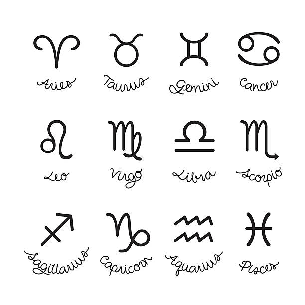 Zodiac Signs Icons Set Astrological, Constellation, Western, Fortunetelling, Lifestyle pisces stock illustrations