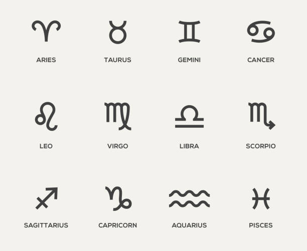 illustrazioni stock, clip art, cartoni animati e icone di tendenza di set di illustrazioni dei segni zodiacali - segni zodiacali
