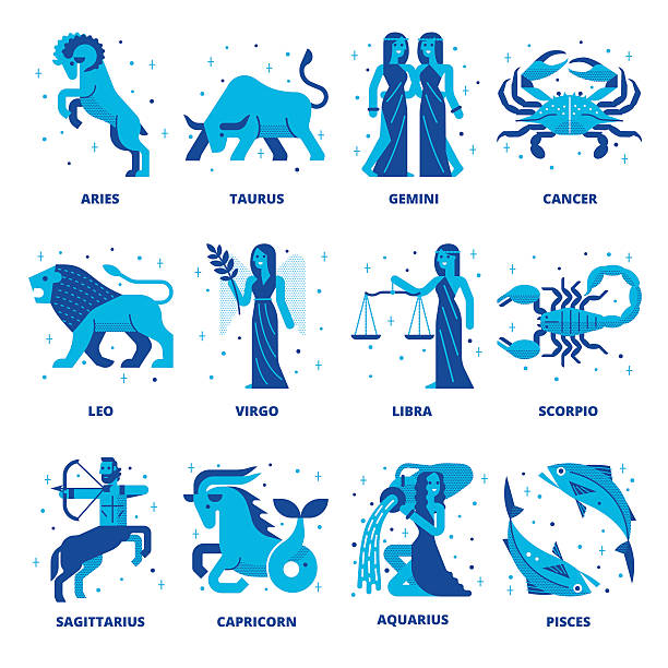 illustrazioni stock, clip art, cartoni animati e icone di tendenza di zodiaco - segni zodiacali
