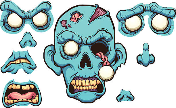 Zombie head Zombie face with different expressions. Vector clip art cartoon illustration with simple gradients. Each element on a different layers. zombie stock illustrations