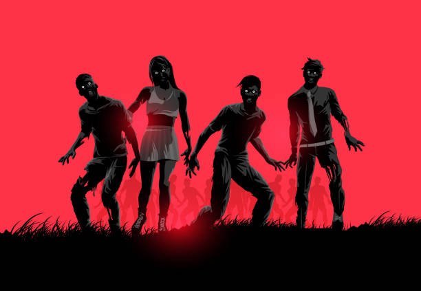 Zombie Silhouettes A group of decaying flesh eating zombies. Vector illustration. zombie stock illustrations