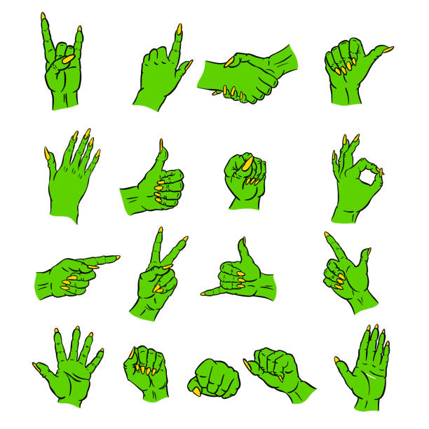 Zombie Undead Hand Gesture Signs With Nails Vector Icons vector art illustration