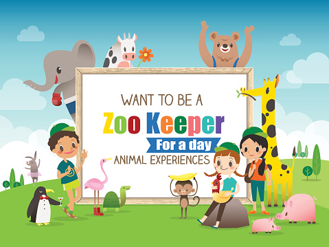 Ilustración de Empleado De Zoológico Para Un Día Los Niños Y Los ... Girl Cartoon Zoo Keeper