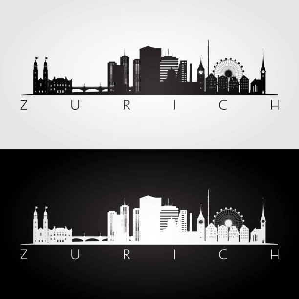 Zurich skyline and landmarks silhouette, black and white design, vector illustration. Zurich skyline and landmarks silhouette, black and white design, vector illustration. zurich stock illustrations