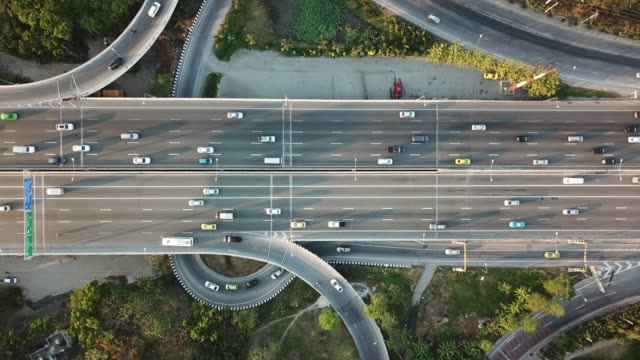 aerial view of super highway during rush hour