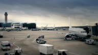 istock Airplanes parked at large airport 173045924