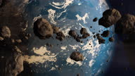 istock Asteroids in Space Hitting Earth 1327372819