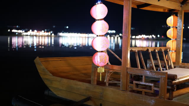 At night, a traditional Chinese style boat