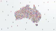 istock Australia Map A large group of people form to create the Australian map. 4K Video Animation. 1334231695