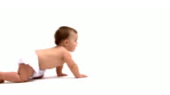 istock Baby crawling across white background 92589171