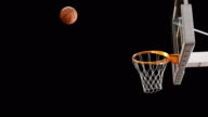 istock Beautiful Professional Throw in a Basketball Hoop Slow Motion. Ball Flying Spinning into Basket Net on Black Background. Sport Concept. 3d Animation 4k Ultra HD 3840x2160. 1004430794