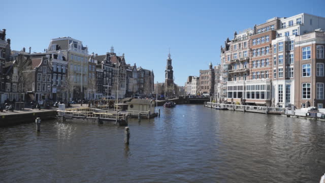 A beautiful view of historic riverside in Amsterdam.