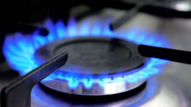 Blue gas stove close-up