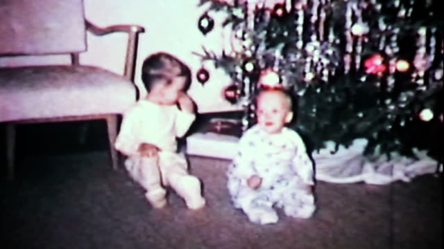Boys Play In Front Of Christmas Tree-1965 Vintage 8mm film
