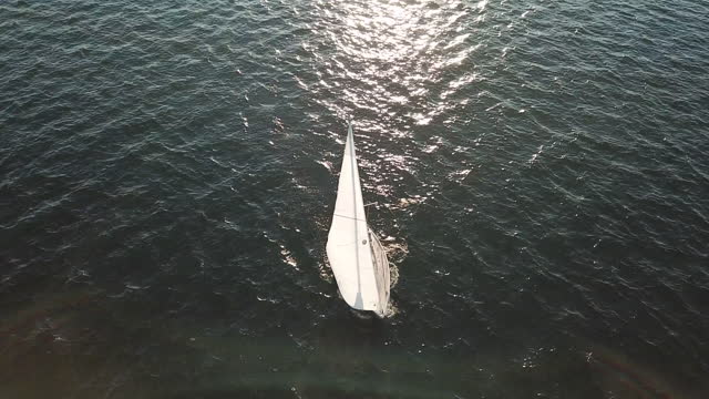 Classic sail boat in Ontario, aerial view