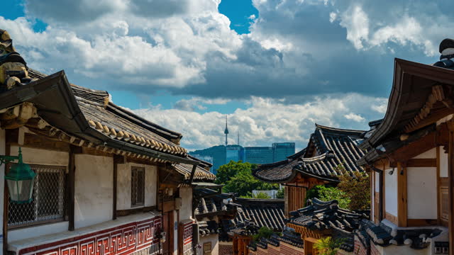 Cloudy sky day Bukchon Hanok Village in Seoul South Korea