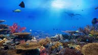 istock Colorful coral reefs, schools of beautiful fishes swimming blue underwater ocean sea. 1353872614