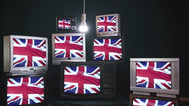 Flag of Great Britain and Retro Television Sets.