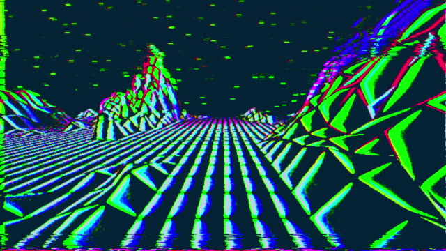 Looped abstract analog Grunged VHS Styled Retro Background Abstract Landscape With Low Poly Terrain