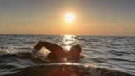 istock TS Male open water swimmer swimming forward crawl at sunset 1031124054