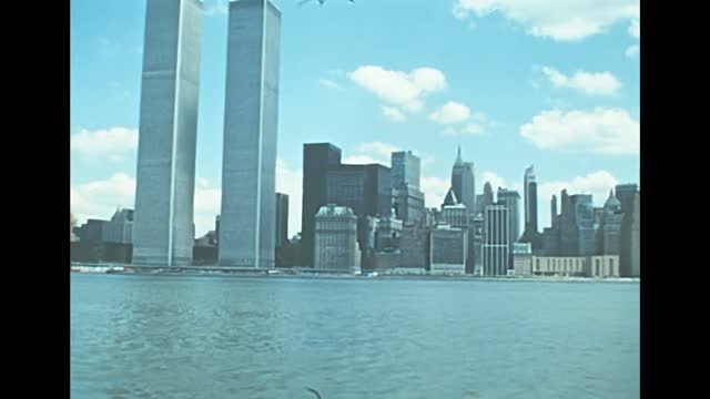 Manhattan Hudson river Twin Towers in 1970s