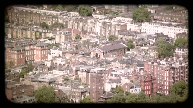 Old Film Aerial View of Housing Developments in London, UK. 4K