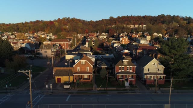 Profile View of Typical Pennsylvania Small Town at Sunset