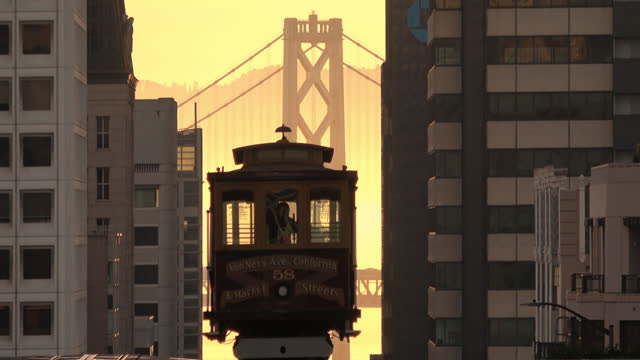 San Francisco Cable Car on California Street at dawn