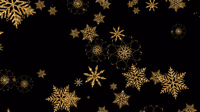 4K 3D seamless loop animation of Christmas snowflake gold color with  isolated with alpha channel Quicktime Prores 444 encode. Elegant Merry Christmas and Happy new year background for your design.
