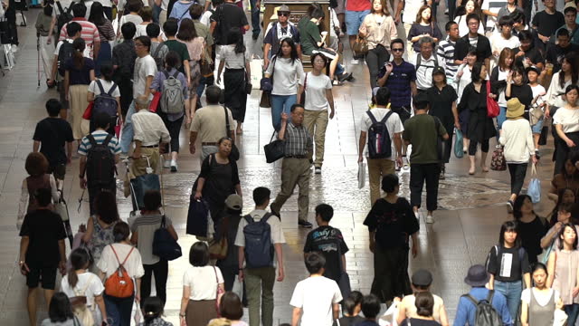 Slowmotion: top view Tourist pedestrian crowded at Motomachi Shopping street Kobe Japan