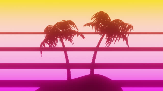 Sunset behind a Tropical Island - 80s Retro Background