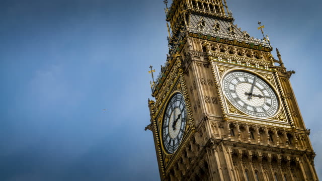 Time lapse of Big Ben the clock at Westminster palace of parliament on a cloudy day in London, England, UK