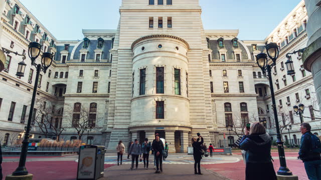 Time lapse of Philadelphia City Hall with pedestrian