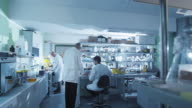 istock Timelapse footage of a team of scientists in white coats that are working in a modern laboratory. 619199142