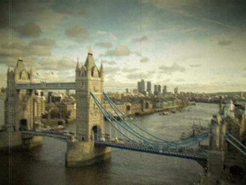 Vintage Film shot of London's Tower Bridge. NTSC, PAL