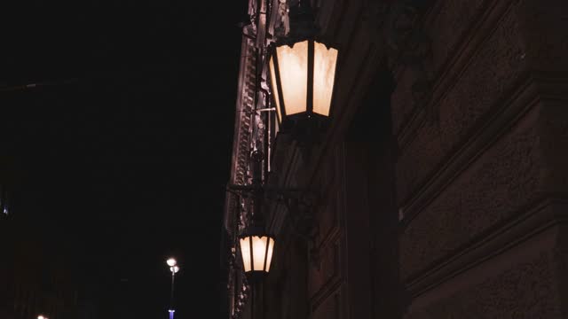 vintage street lantern retro city at night europe building history