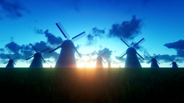 Windmills Landscape at Night