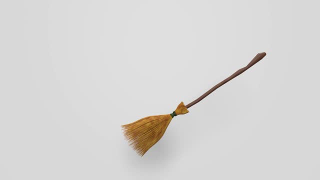 Witch Broom For Halloween on White Background in 4K Resolution