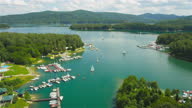 istock Yachts on Solina lake in Polish Bieszczady Mountains. Drone view of summer day 1313521511